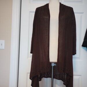 Jones New York Brown Semi-Sheer Linen Blend Open Front Duster Cardigan sz S